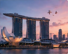 Marina Bay Sands and the ArtScience Museum in Singapore at sunset